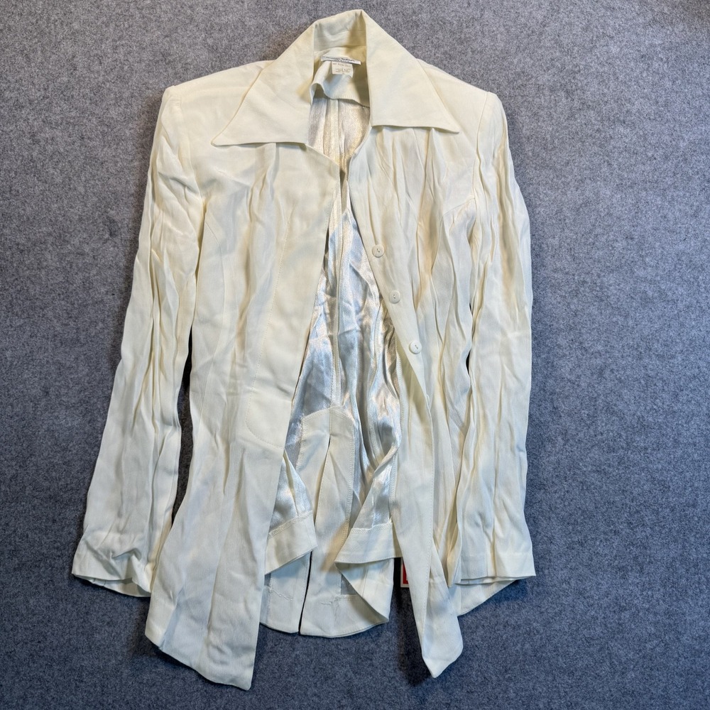 Design Todays D-341 Button Up Blouse Small Cream Vintage Rayon Made in USA